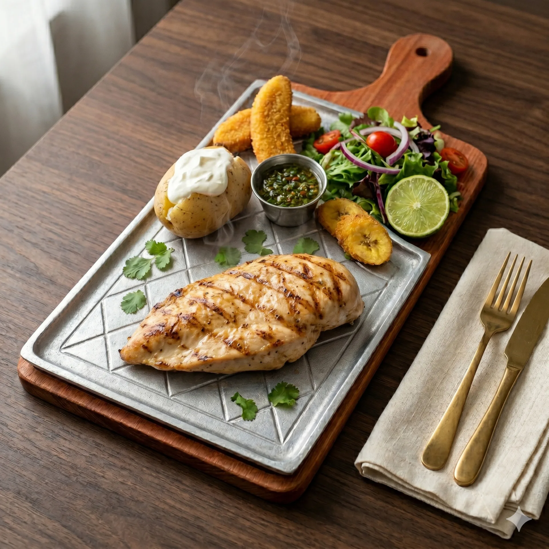 Filete de Pechuga a la Parrilla en restaurante La Mesa de Oro, Tuluá Valle del Cauca